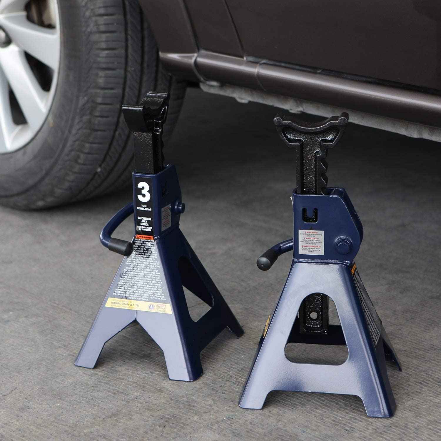 BIG RED AT43202UR Torin Steel Heavy Duty Tall High-Lifting Jack Stands for All Automotive: 6,000 lbs (3 Ton) Capacity - 1 Pair, Blue