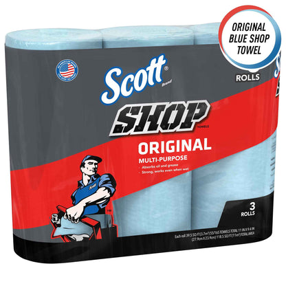 Scott Shop Towels Original (75143), Blue Towel, 9.4'x11' Wipe (30 Rolls of 55 Sheets, 10 Packs/Case, 1,650 Sheet Total)