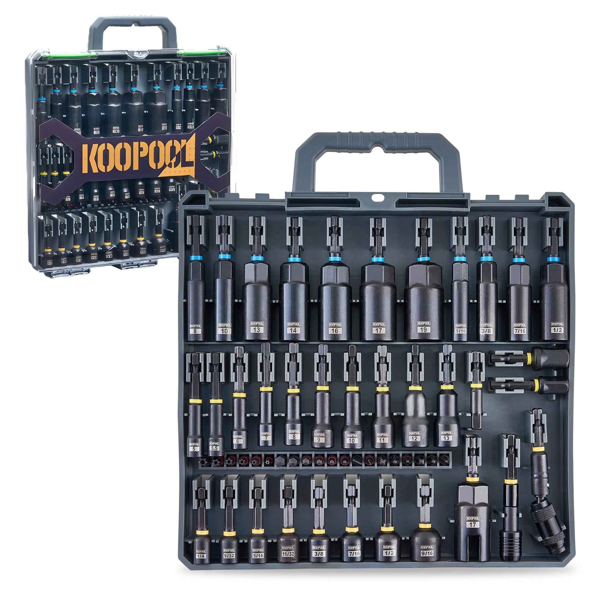 Impact Magnetic Nut Driver Set, 55PCS Impact Driver Bit Set, Deep Magnetic Nut Driver Set, Impact Socket Adapters, Wing Nut Driver, Bit Extension, 1/4'' Quick Change, Storage Box