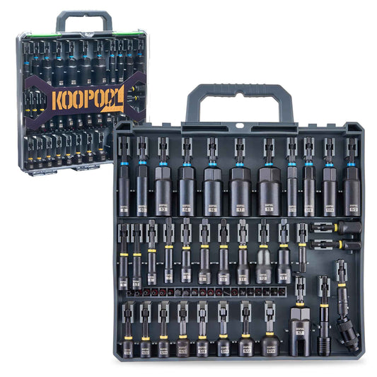 Impact Magnetic Nut Driver Set, 55PCS Impact Driver Bit Set, Deep Magnetic Nut Driver Set, Impact Socket Adapters, Wing Nut Driver, Bit Extension, 1/4'' Quick Change, Storage Box