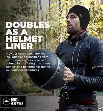 Tough Headwear Thermal Helmet Liner Skull Caps for Men - Winter Running Beanie, Helmet Cap & Cycling Caps for Running, Skiing, Winter Sports Black