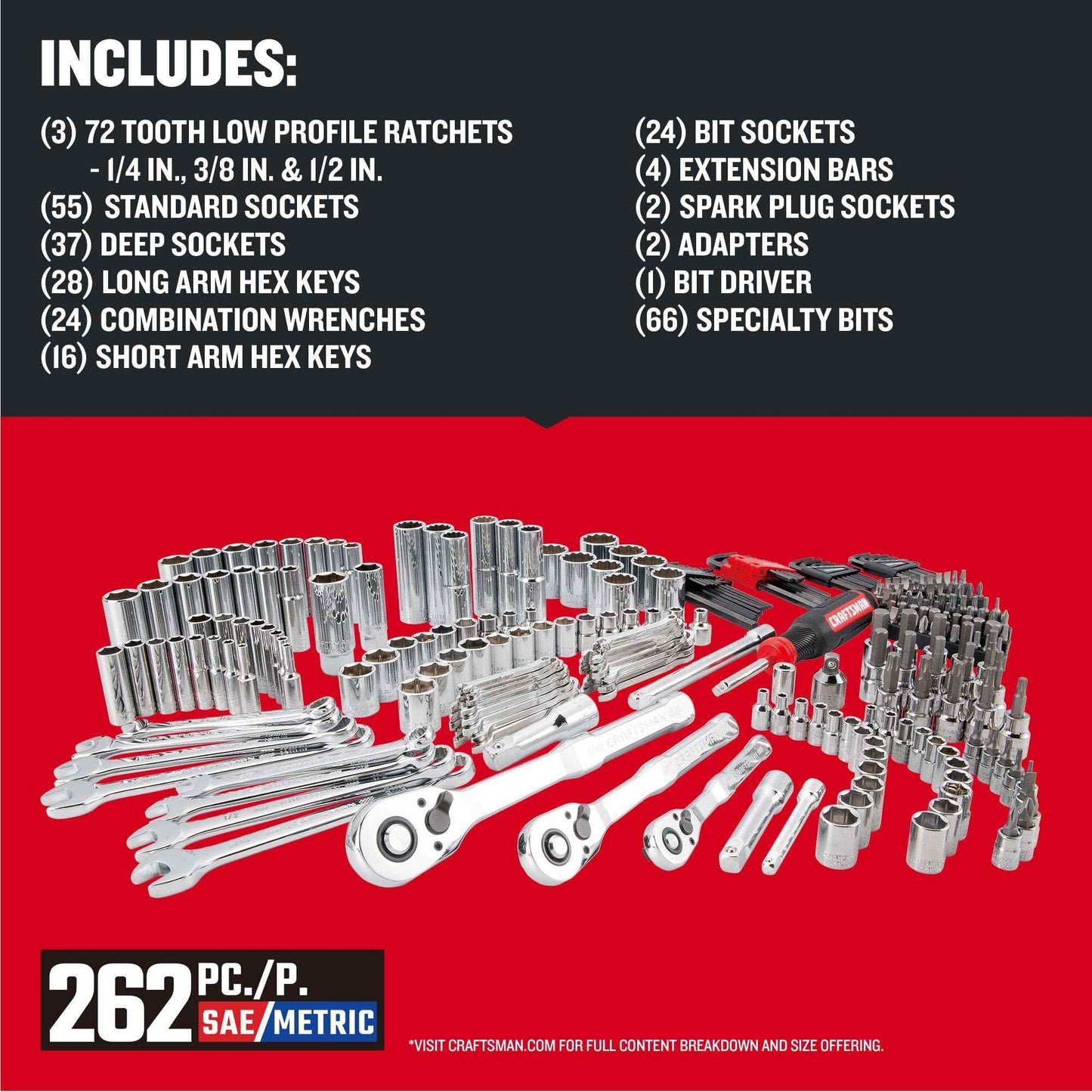 Craftsman 262-Piece Mechanic Tool Set with 3-Drawer VERSASTACK Tool Box, SAE and Metric Socket Set with Combination Wrenches and Spark Plug Sockets (CMMT45309)