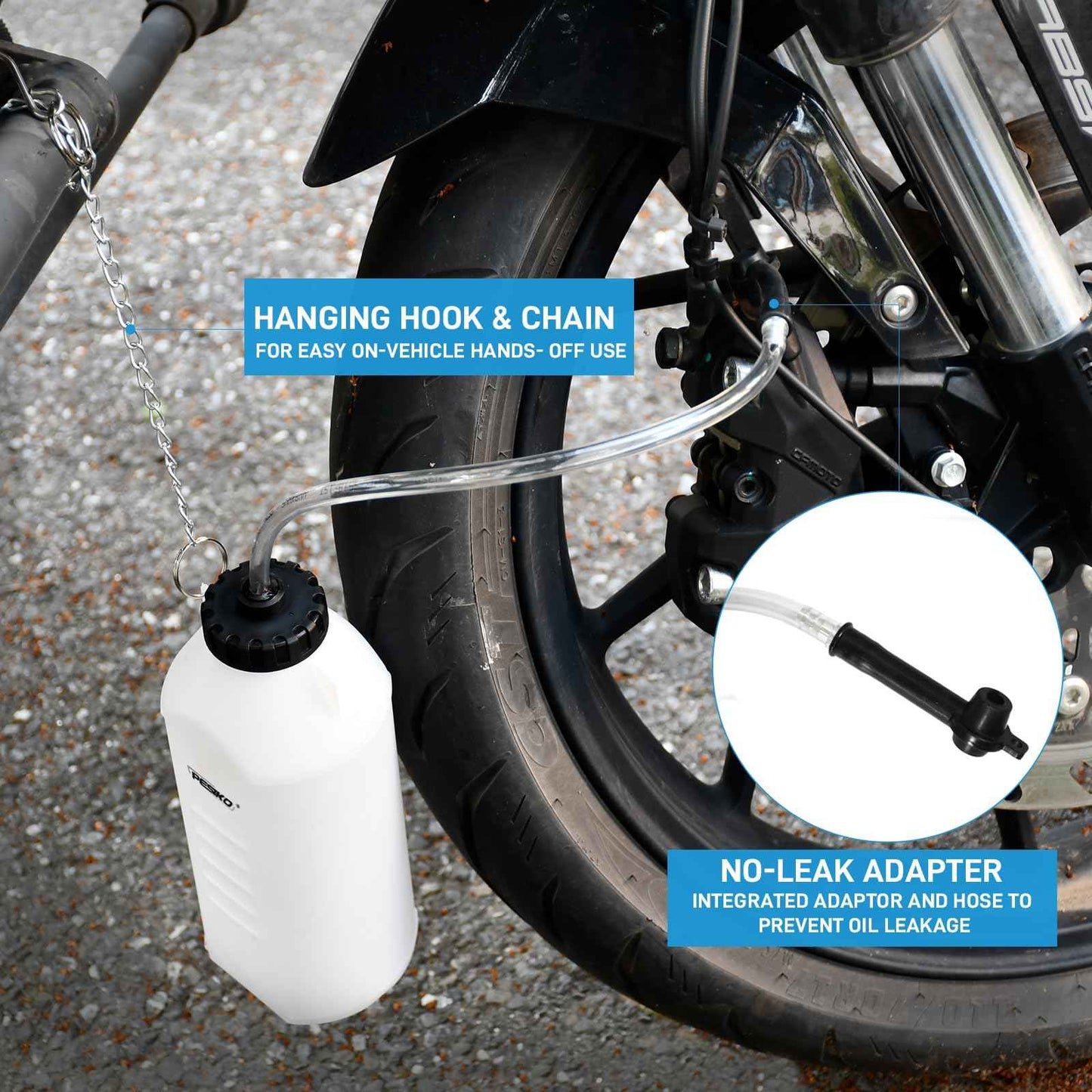 PESIKO 1L Brake Bleeder Bottle One Person, Brake Fluid Bleeding kit with 24 inch Tube and Rubber Connector for Collect Brake Fluid