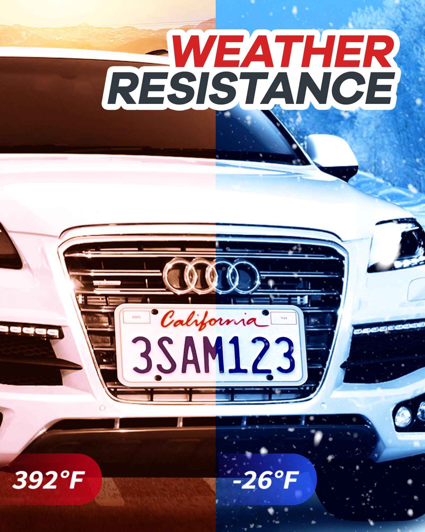 Aujen Silicone License Plate Frames, 2 Pack White Side-Opening License Bracket Holder, Without Obstruction. Rustproof, Rattle Proof & Weatherproof Universal