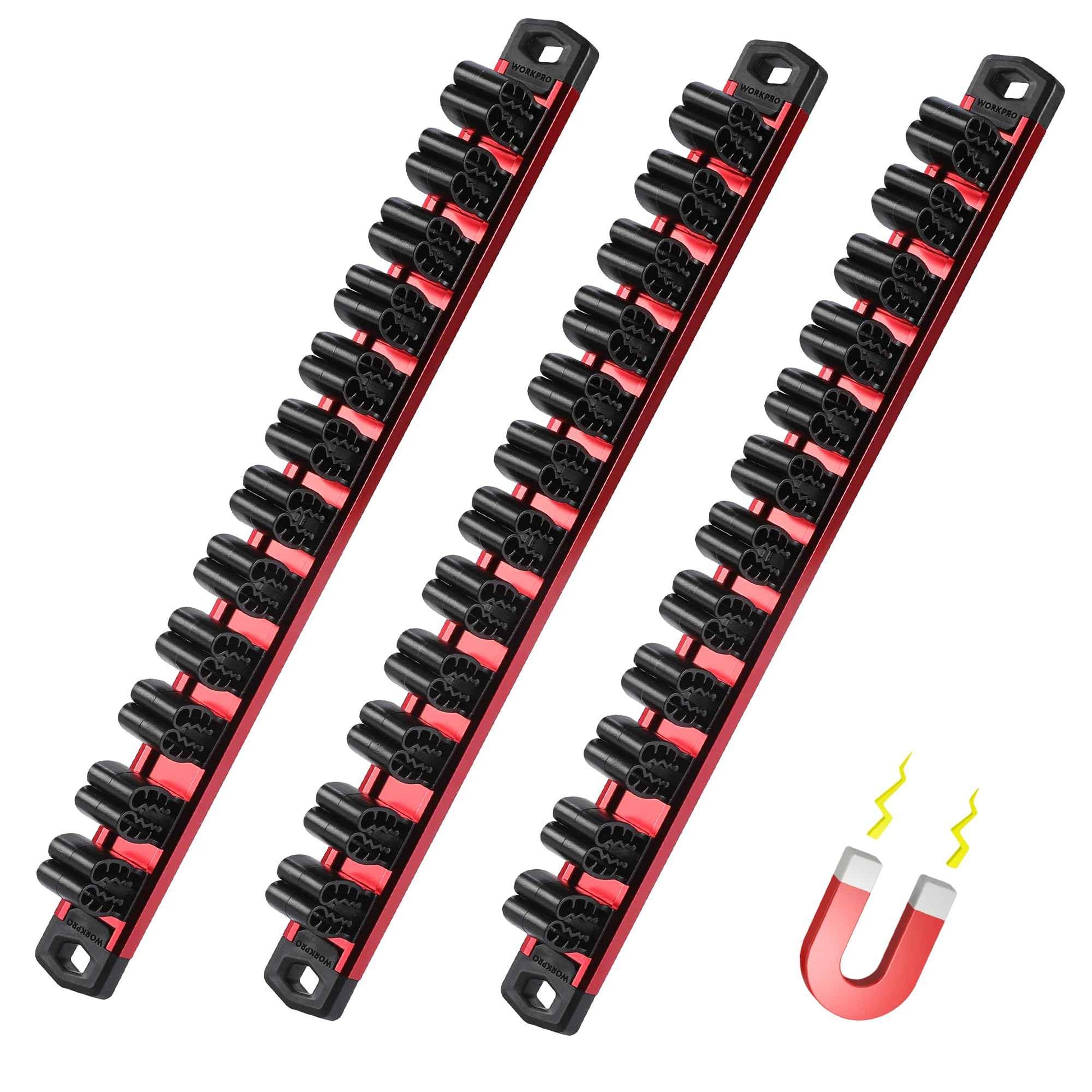 WORKPRO Magnetic Screwdriver Organizer and Wrench Organizer, Aluminum Rail Magnetic Tool Organizer, Tool Holder, Toolbox Organization, 36-Slot Screwdriver and Wrench Holder (Tools not Included)