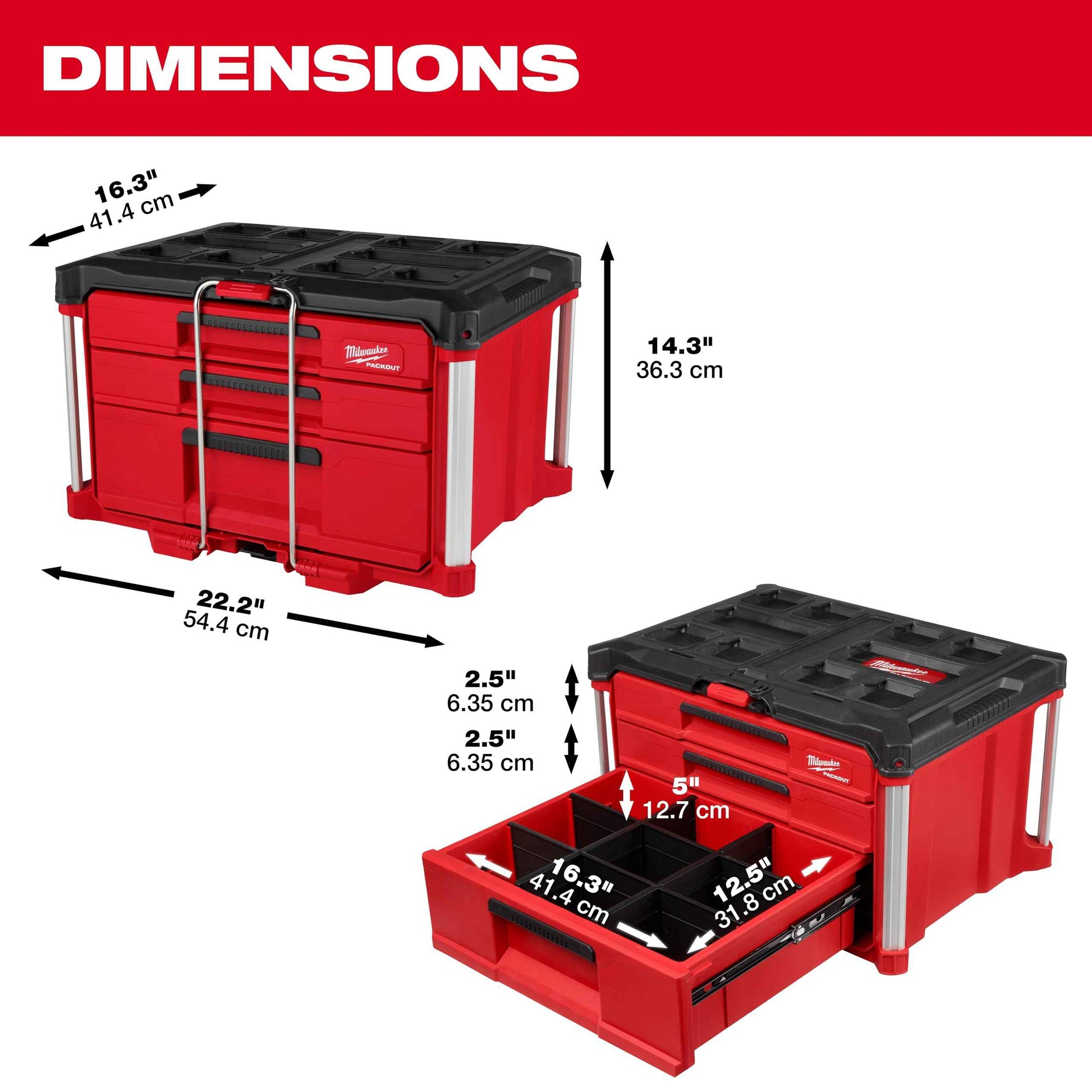 Milwaukee Packout 3 Drawer Multi-Deep Tool Organizer Box - 48-22-8447