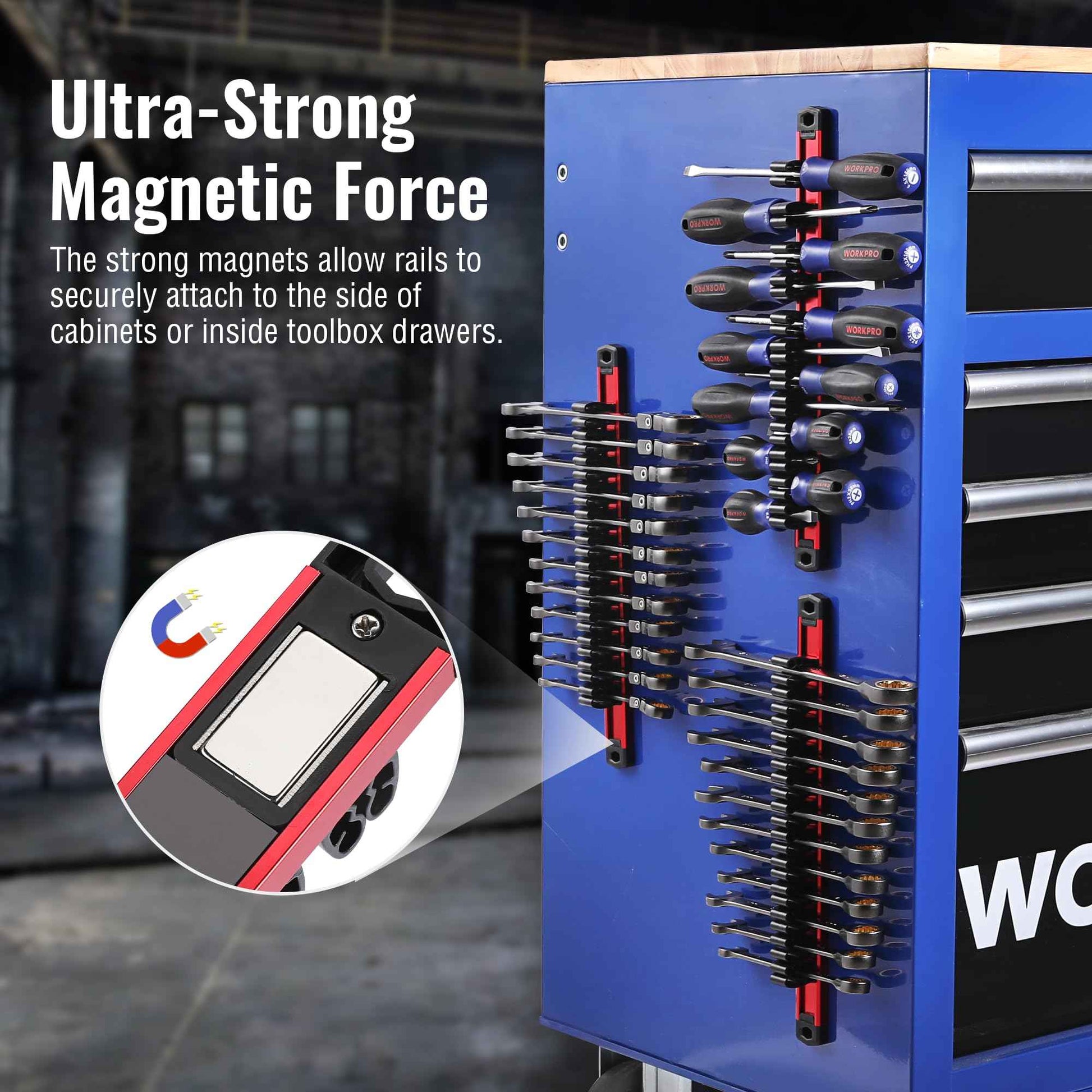 WORKPRO Magnetic Screwdriver Organizer and Wrench Organizer, Aluminum Rail Magnetic Tool Organizer, Tool Holder, Toolbox Organization, 36-Slot Screwdriver and Wrench Holder (Tools not Included)