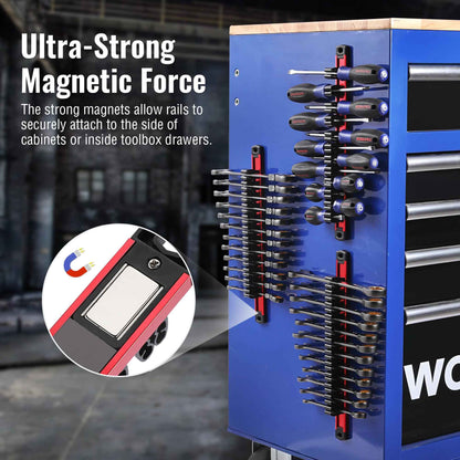 WORKPRO Magnetic Screwdriver Organizer and Wrench Organizer, Aluminum Rail Magnetic Tool Organizer, Tool Holder, Toolbox Organization, 36-Slot Screwdriver and Wrench Holder (Tools not Included)