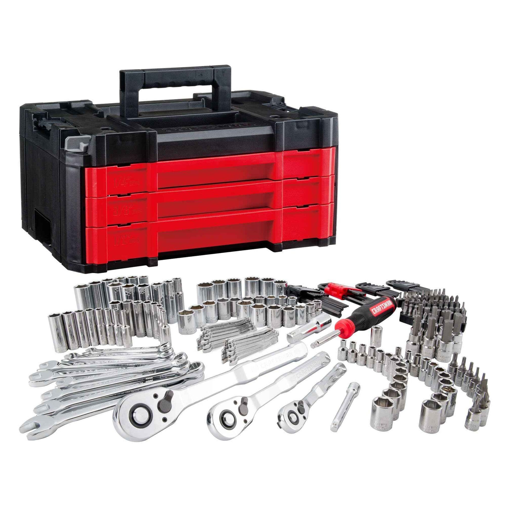Craftsman Socket Set with Case VERSASTACK 230 Pcs Mechanics Tool Set, 1/4 in, 3/8 in, and 1/2 Drive, Standard and Deep Socket Set, Short and Long Arm Hex Keys (CMMT45306)