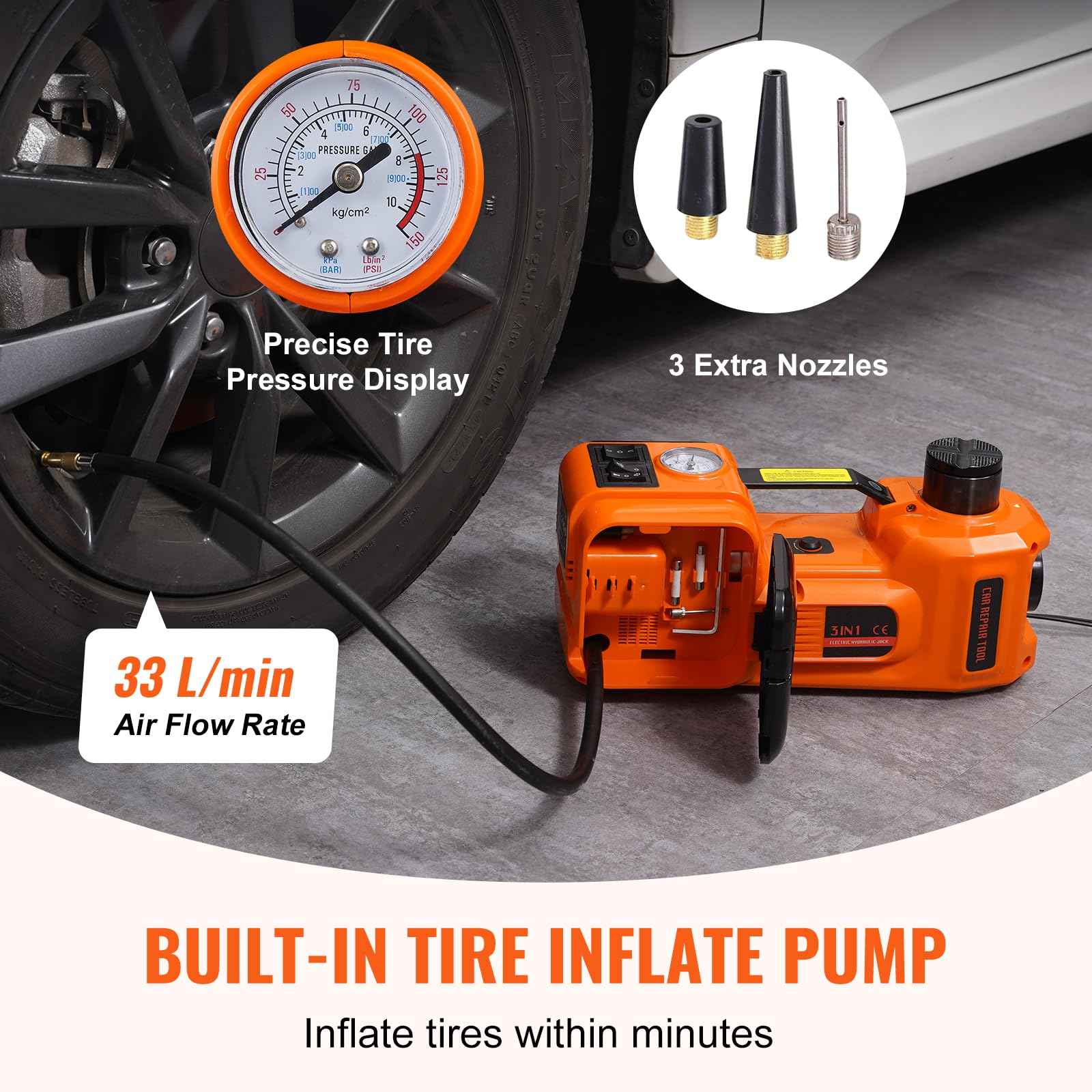 VEVOR Electric Car Jack, 5 Ton/11023 LBS Hydraulic Jack Lift with Electric Impact Wrench, Built-in Inflatable Pump, and LED Light for SUV MPV Sedan Truck Change Tires Garage Repair