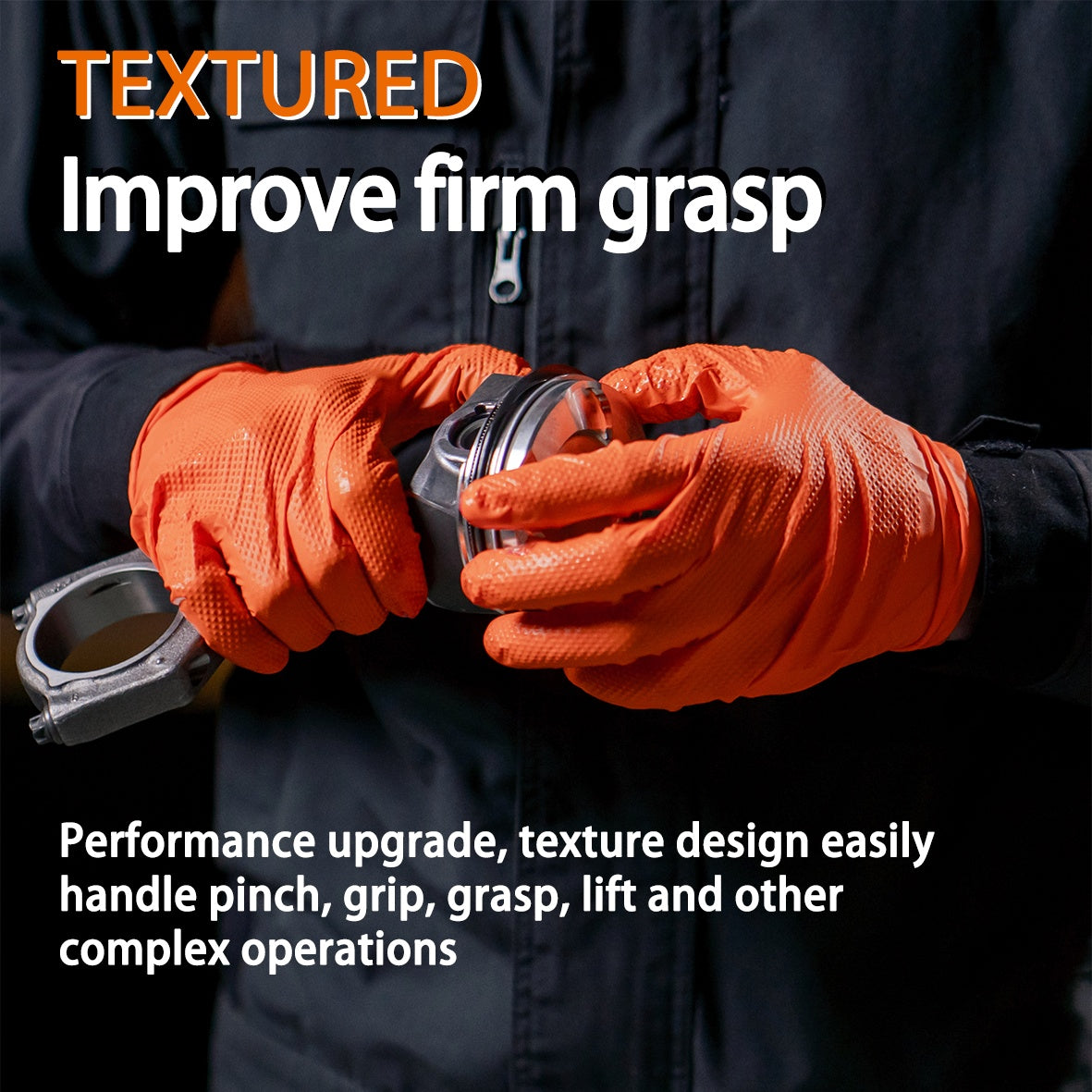 Protect those Hands! Heavy Duty Orange Nitrile Industrial Disposable Gloves with Diamond Textured Grip for Mechanics