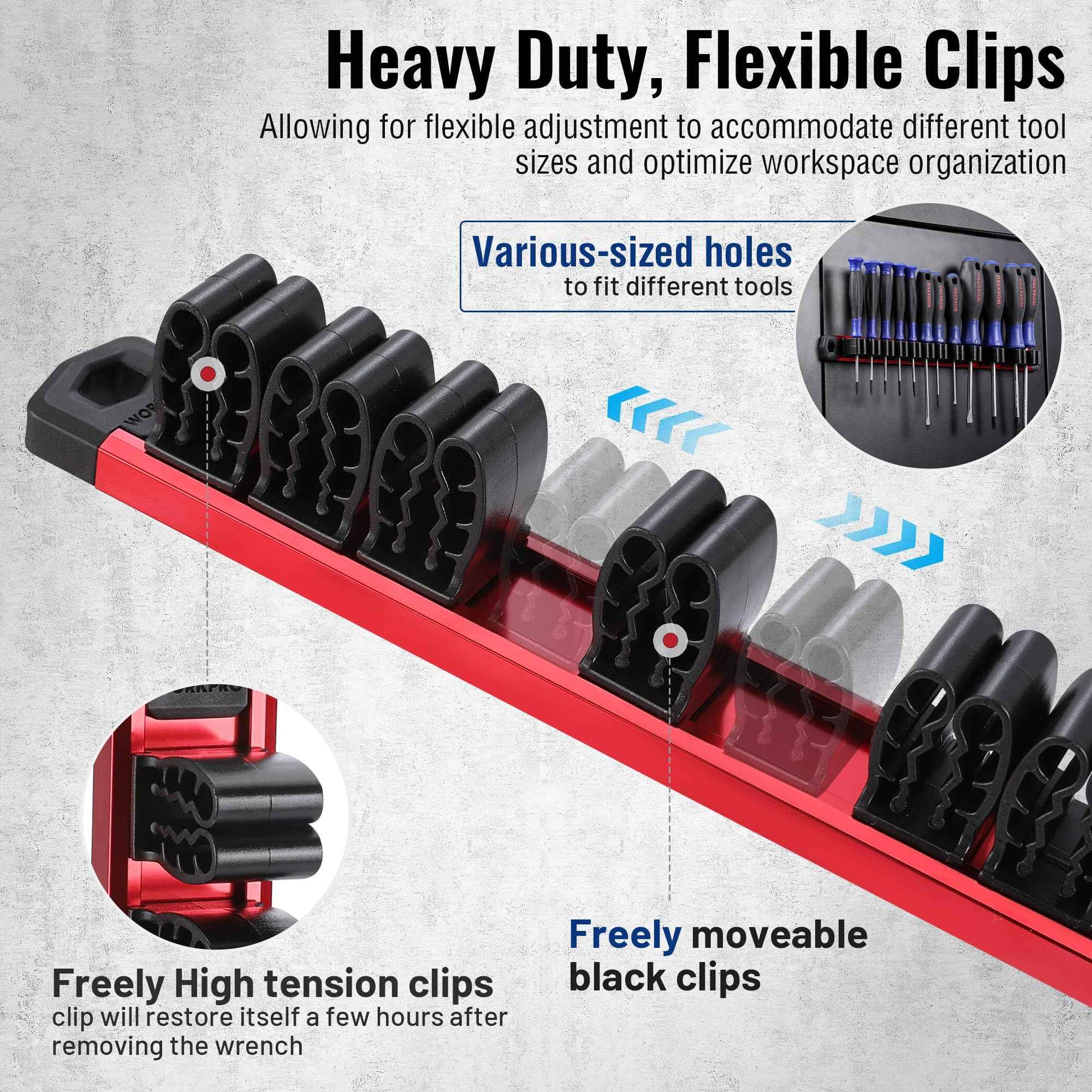 WORKPRO Magnetic Screwdriver Organizer and Wrench Organizer, Aluminum Rail Magnetic Tool Organizer, Tool Holder, Toolbox Organization, 36-Slot Screwdriver and Wrench Holder (Tools not Included)