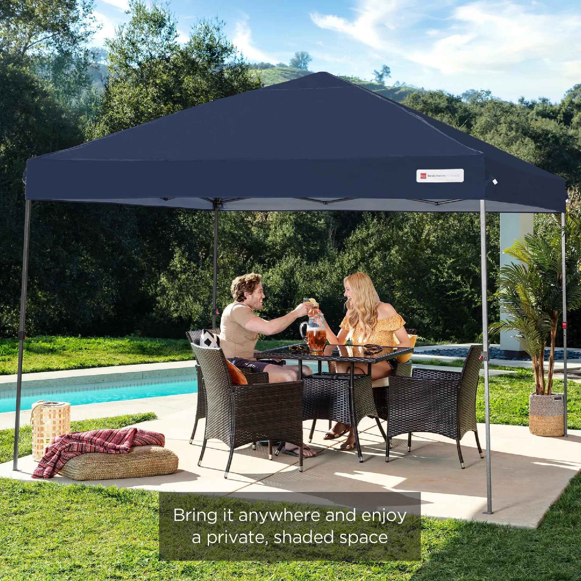 Best Choice Products 10x10ft 1-Person Setup Pop Up Canopy Tent Instant Portable Shelter w/ 1-Button Push, Case, 4 Weight Bags - Blue