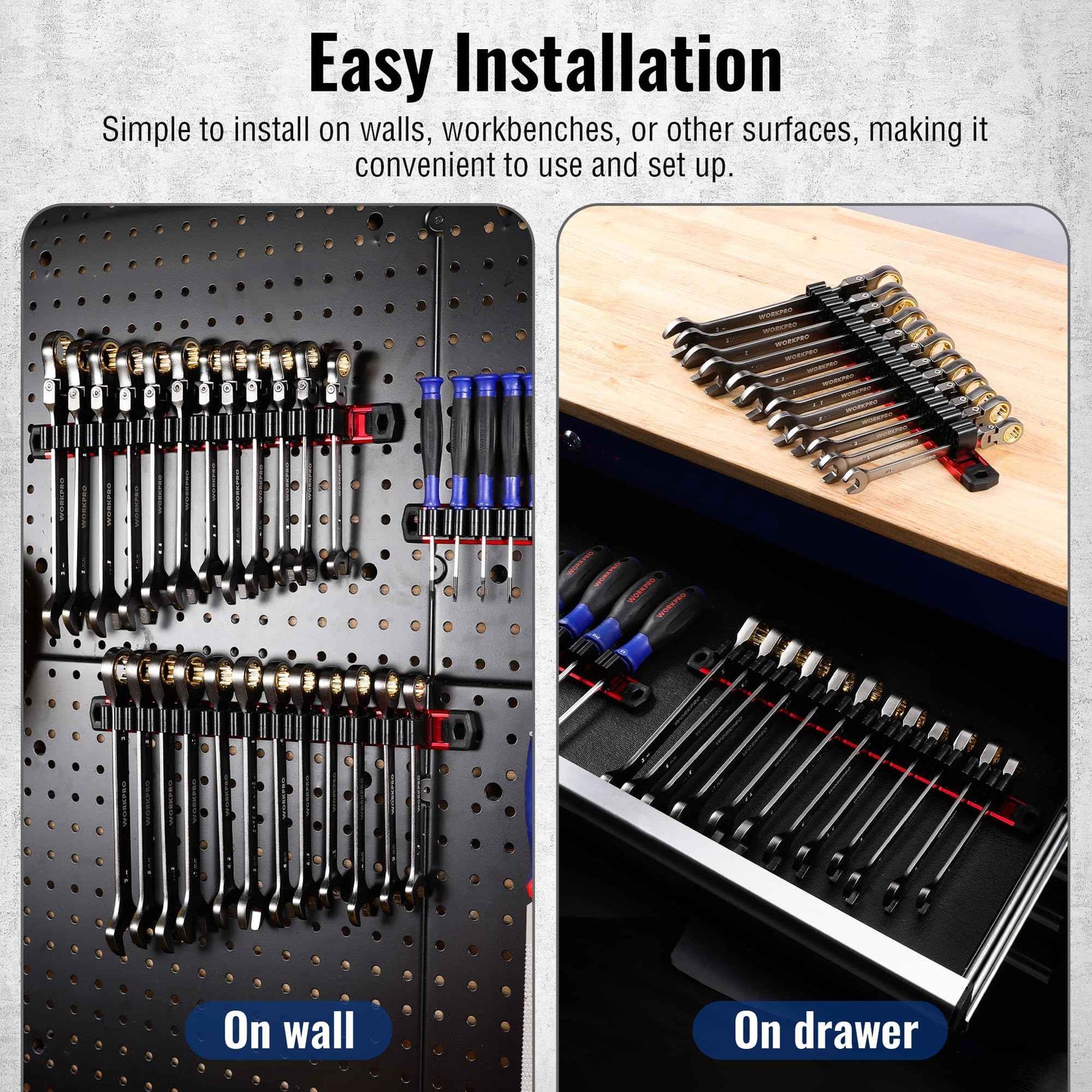 WORKPRO Magnetic Screwdriver Organizer and Wrench Organizer, Aluminum Rail Magnetic Tool Organizer, Tool Holder, Toolbox Organization, 24-Slot Screwdriver and Wrench Holder (Tools not Included)