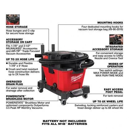 Milwaukee 0910-20 M18 Fuel 6 Gallon Wet/Dry Vacuum