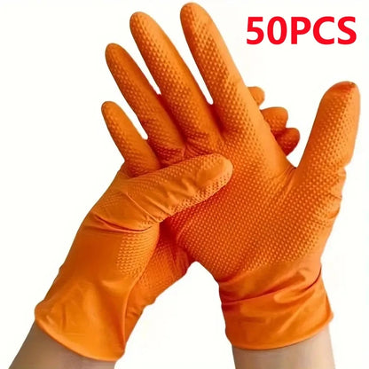 Protect those Hands! Heavy Duty Orange Nitrile Glovesl Industrial Disposable Gloves with Diamond Textured Grip for Mechanics
