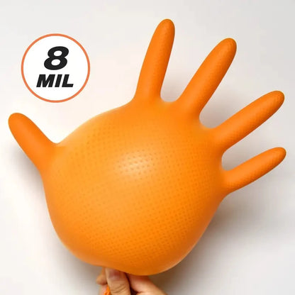 Protect those Hands! Heavy Duty Orange Nitrile Glovesl Industrial Disposable Gloves with Diamond Textured Grip for Mechanics
