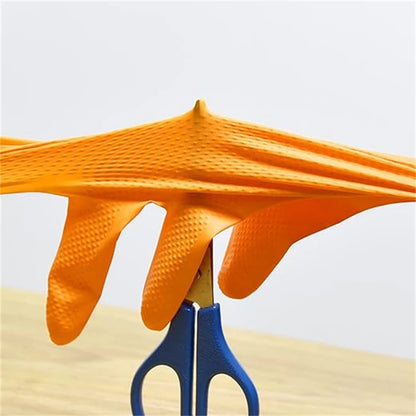 Protect those Hands! Heavy Duty Orange Nitrile Glovesl Industrial Disposable Gloves with Diamond Textured Grip for Mechanics