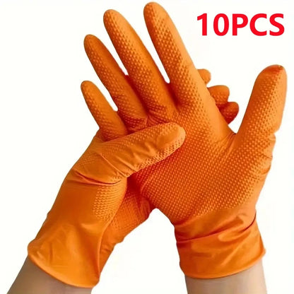 Protect those Hands! Heavy Duty Orange Nitrile Glovesl Industrial Disposable Gloves with Diamond Textured Grip for Mechanics