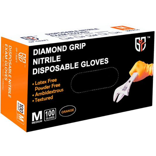 Protect those Hands! Heavy Duty Orange Nitrile Industrial Disposable Gloves with Diamond Textured Grip for Mechanics